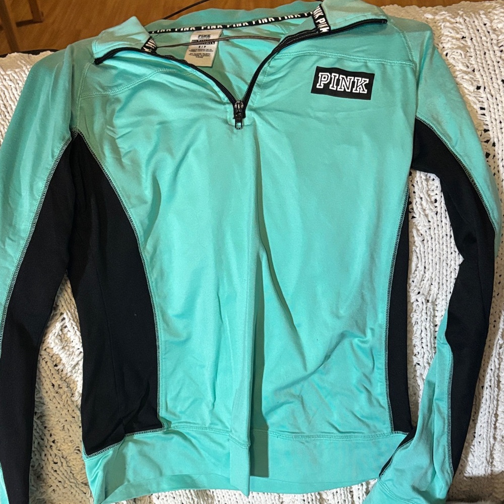 PINK Victoria's Secret Women's Mint and Black Hoodie